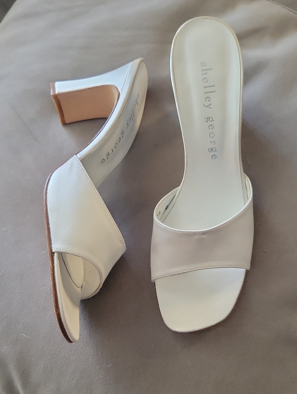 Sweet Pea Cream and White Open-Toe Block Heel Mules